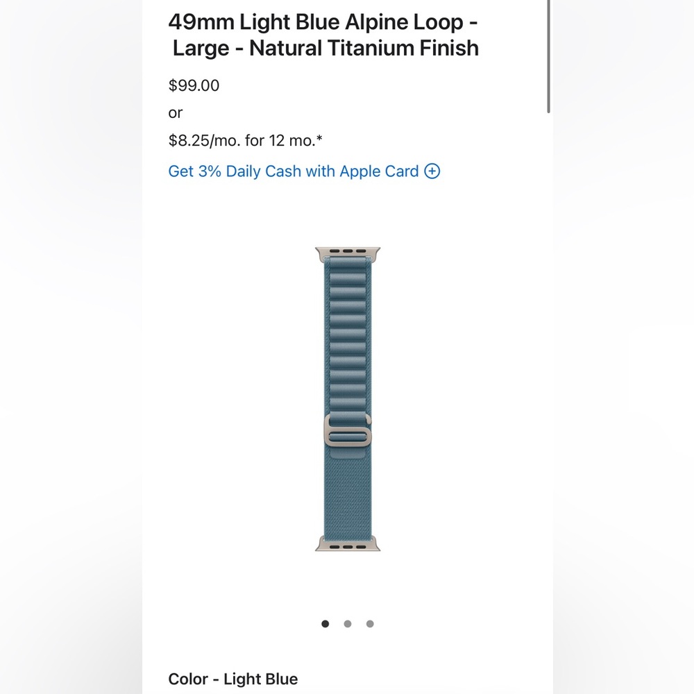 Apple Watch Ultra Band Light Blue Alpine Loop Natural Titanium 49mm